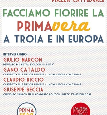 Sabato a Troia i candidati alle Europee Riccio e Cataldo e l'On. Giulio Marcon