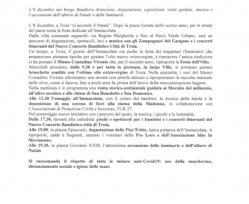 A Troia la Festa dell’Immacolata accende il Natale
